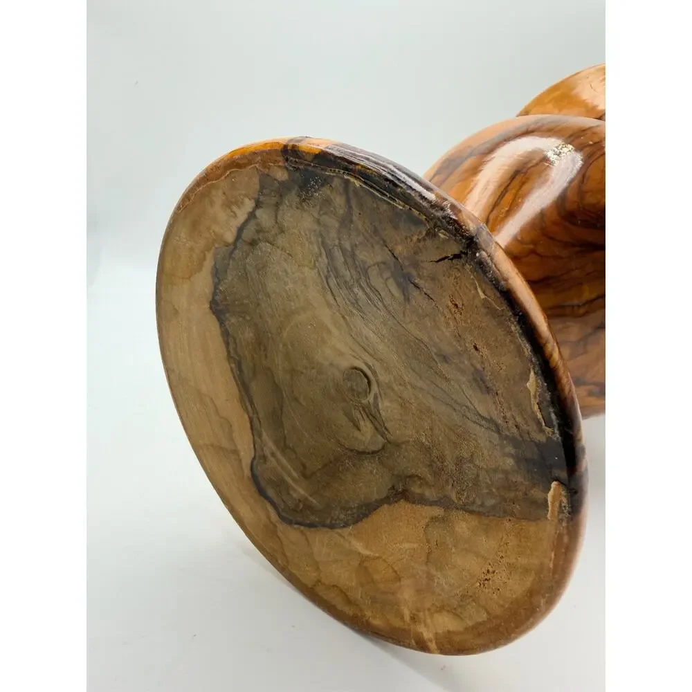 Vintage turned olive wood vase. Rustic and hand crafted.